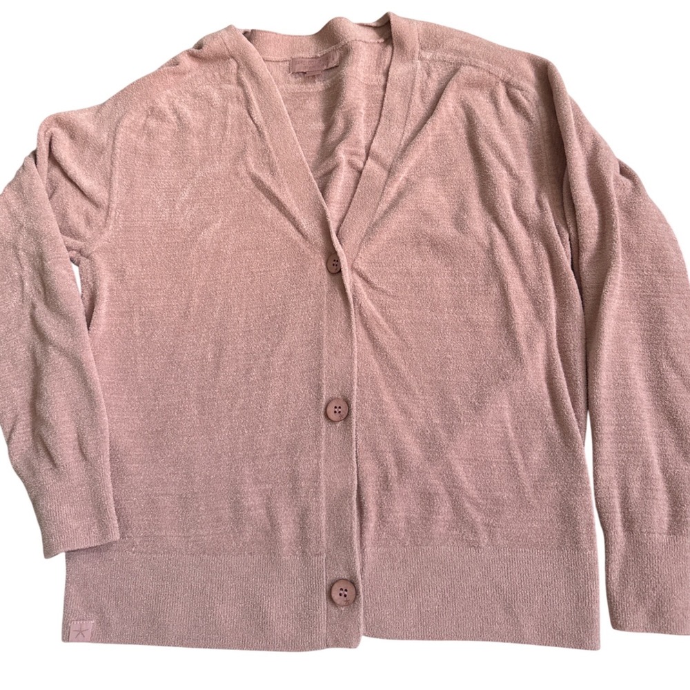 Barefoot Dreams CozyChic Ultra Lite Cardigan Rose Pink V-Neck BDWCU22259 Small
